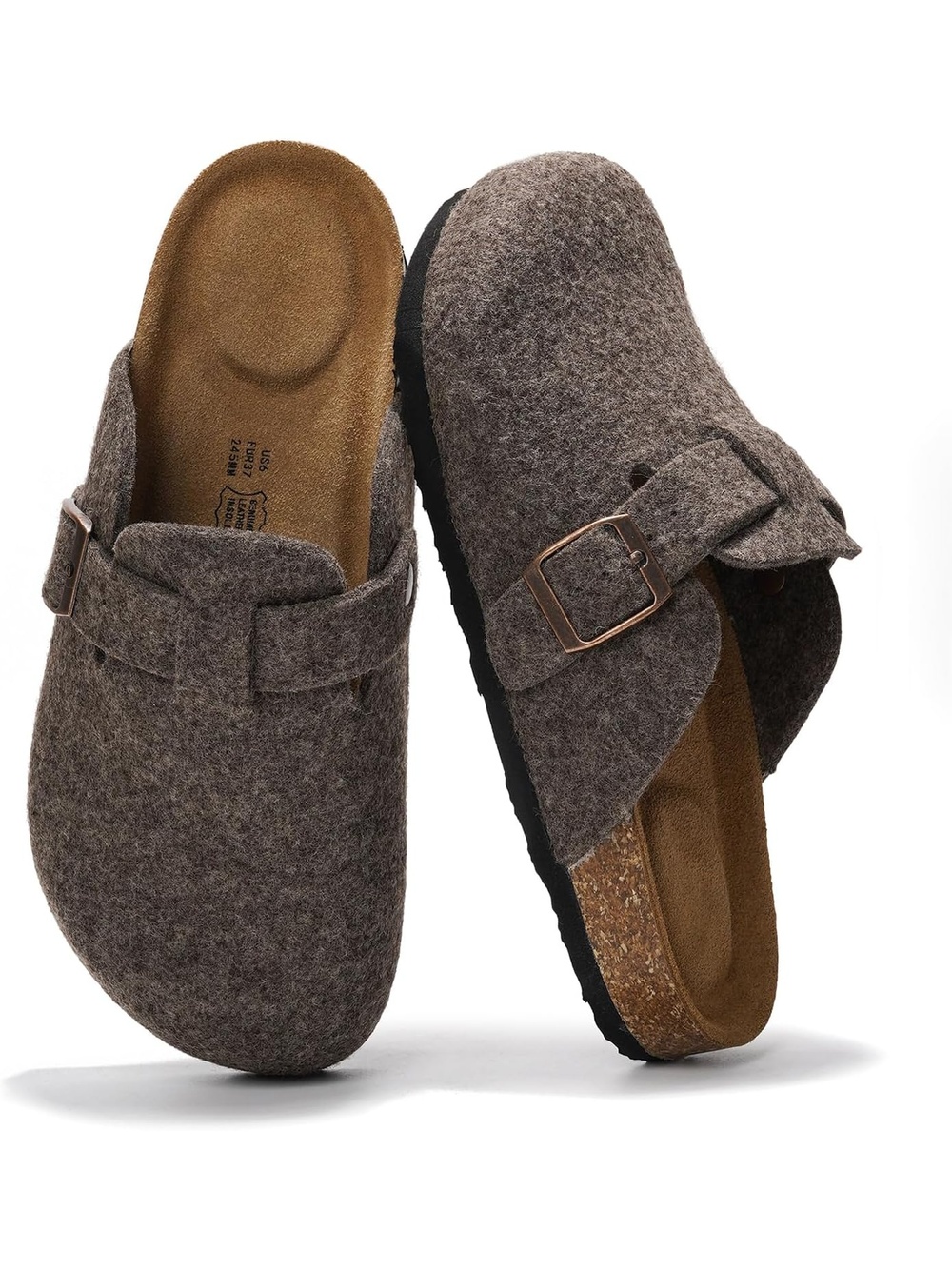 Women's Grey Wool Closed Toe Flat Slip On Benton Footbed Casual Mules Clog